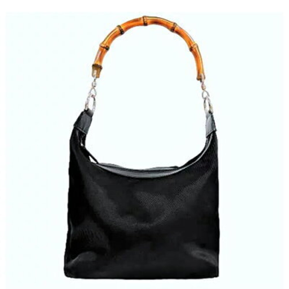 Gucci Bamboo Shoulder Bag Black Nylon Silver handbags Bag B